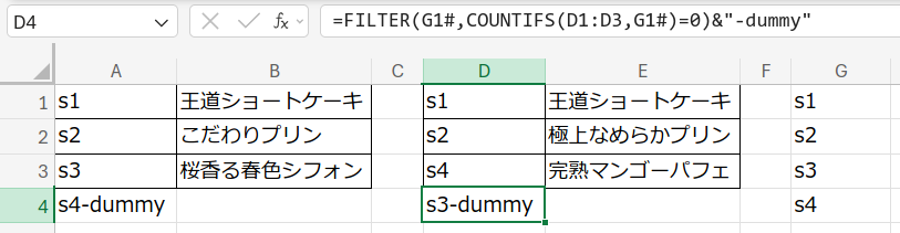 右の末尾にダミーキーとして差集合が追加された